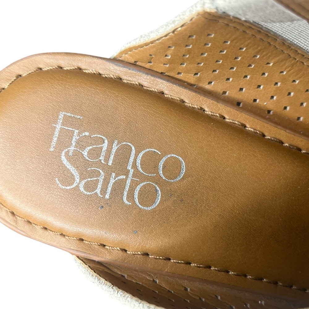 FRANCO SARTO‎ Yvette2 Cream Suede Perforated Slip On Wedge Mule Sandal Size 10 - Picture 5 of 7
